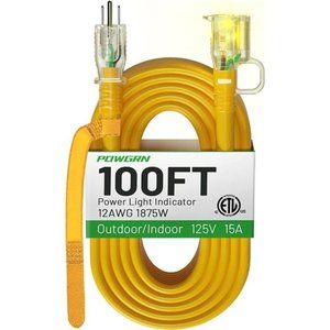 100 ft 12/3 Outdoor Extension Cord Waterproof Heavy Duty with Lighted End